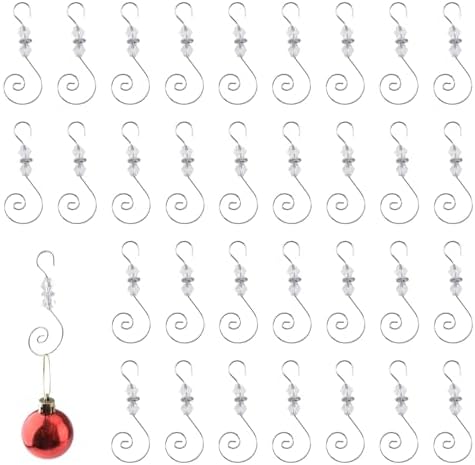 INCREWAY 100PCS Christmas Ornament Hooks, S-Shaped Metal Hooks, Decorative Hook with Crystal Beads for Hanging Ornaments, Decorations, Christmas Stockings by ForHome
