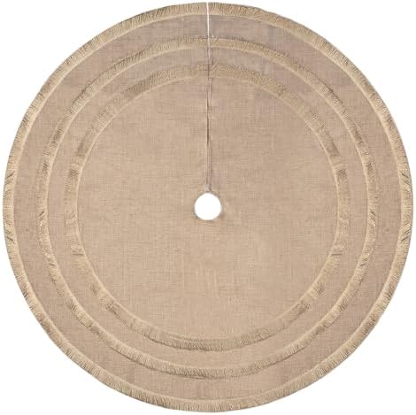 Yuboo 48" Burlap Christmas Tree Skirt with 3-Layer Tassel Design, Brown Rustic Farmhouse Jute Linen Large Fall Tree Skirt for Wedding, Birthday, Christmas Decor - Image 2