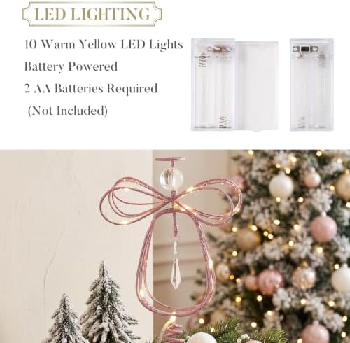 Valery Madelyn Lighted Christmas Tree Topper Angel with Timer, 10 Inch Pre-Lit Pink Metal Small Angel Tree Topper with Lights for Christmas Tree Decoration Indoor, Battery Operated, Valentines Gifts - Image 4