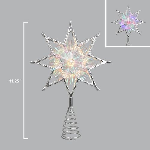 Philips 11.25" Silver Star Treetopper with Iridescent Tinsel - 3 Light Functions with Control Box and Coil - 10 Bicolor Microdot LEDs - 72" Lead-in - Image 2