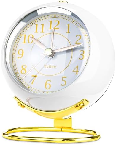 Analog Alarm Clocks,Retro Backlight Cute Simple design Small desk Clock With Night Light,Silent Non-Ticking,Battery Powered,For Kids,teens,Bedroom,travel,kitchen,Bedside Desk decor. (Bright White) by Tetino