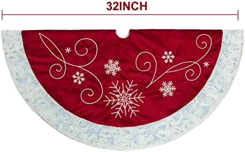 Red Christmas Tree Skirt 32 Inches Snow Sequin Embroidery with White Trim Border Decor for Xmas Holiday Party Ornaments - Image 2