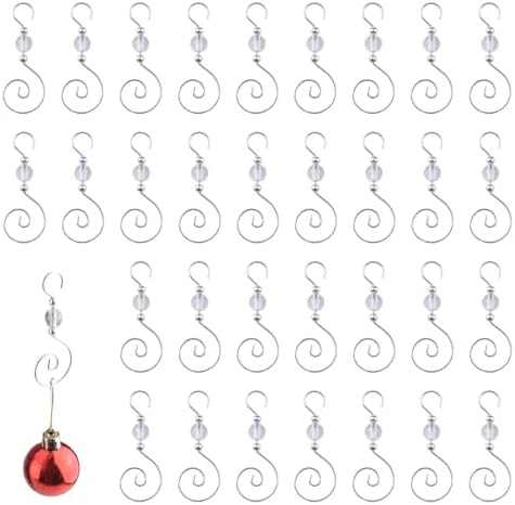 INCREWAY 60PCS Christmas Ornament Hooks, S-Shaped Metal Hooks, Decorative Hook with Crystal Beads for Hanging Ornaments, Decorations by ForHome