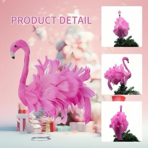 Pink Flamingo Christmas Tree Topper, Flamingo Tree Toppers with Fluffy Artificial Feathers, Christmas Home Holiday Ornament (Pink, 9.8" * 9.1" * 5") - Image 3