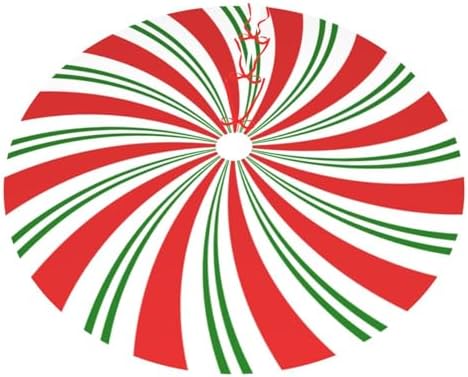 Red and White and Green Candy Cane Lollipop Sugar Swirl 36 Inch Christmas Tree Skirt Round Winter Snow Suitable for Christmas Xmas Halloween Holiday Party Decor Decoration Occasion - Image 2
