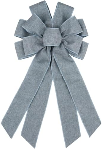Denim Blue Large Bow for Wreath Tree Topper 11x21 Inch Linen Texture Wired Ribbon Big Bows for Front Door Spring Patriotic Decor Gift by Unknown