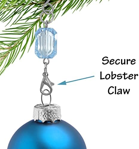 Light Blue Jeweled Christmas Ornament Hooks, Pack of 40 Silver Wire Ornament Hangers with Acrylic Jewel Accent and Storage Bag, 3 Inch Decorative Hooks for Christmas Tree Ornaments, Holiday Decor - Image 3