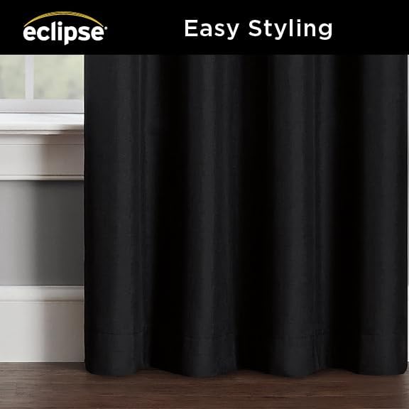Eclipse Kendall Modern Thermaback Blackout Window Curtains, Rod Pocket, Insulating and Noise Reducing Window Curtains, 84 Inch Long x 42 Inch Wide, Curtain Panel Set, 2 Pack, Black