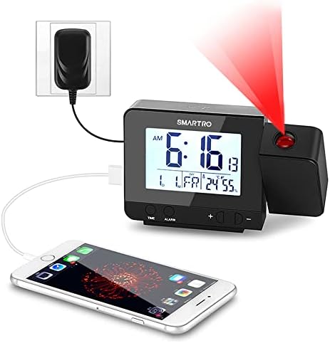 SMARTRO Digital Projection Alarm Clock for Bedrooms with Indoor Thermometer by SMARTRO