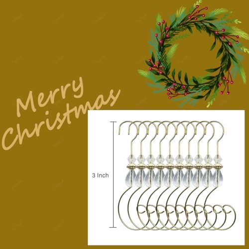 Furimuk 20 Pcs Christmas Ornament Hooks Beaded Hangers with Clear Acrylic Wire Gold S-Shaped Hangers Hook Swirl Hanger Metal Hooks with Crystal Beaded for Crafts Xmas Tree Decoration - Image 3