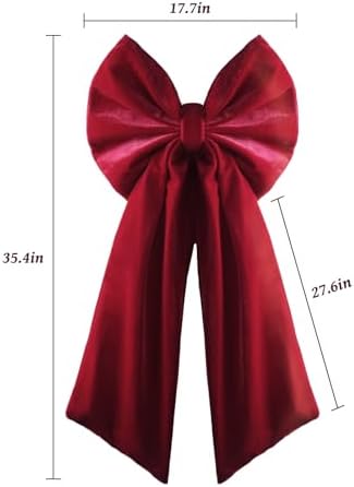 Christmas Decor - 36x18 Inches Large Red Velvet Christmas Tree Topper Bow - Image 2