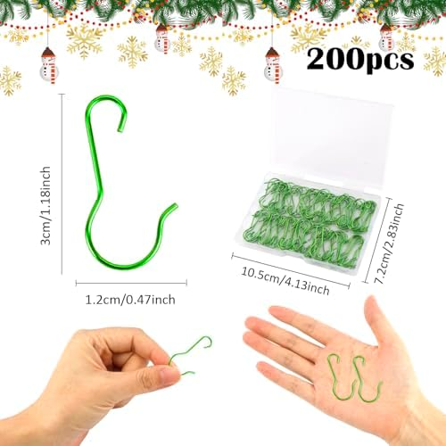 Ornament Hooks, 200 Pack Ornament Hangers, Christmas Ornament Hooks, Ornament Hooks for Christmas Trees, Christmas Hooks for Ornaments, Christmas Tree Hooks Ornaments Christmas Tree Decorations, Green - Image 3