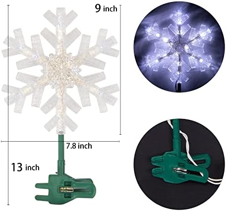 Dazzle Bright Snowflake Christmas Tree Topper, 9 inch Christmas Tree Topper Ornament with 15 White LED Lights, Lighted Tree Topper Christmas Decorations for Xmas Indoor Holiday Decor - Image 3