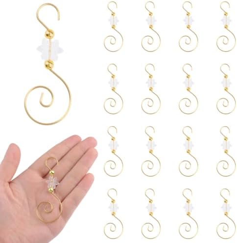 INCREWAY 30PCS Christmas Ornament Hooks with Snowflake Bead, S-Shaped Decorative Hangers Gold Metal Wire Transparent Acrylic Beads for Christmas Tree Decorations Party Crafts Door Frame by ForHome