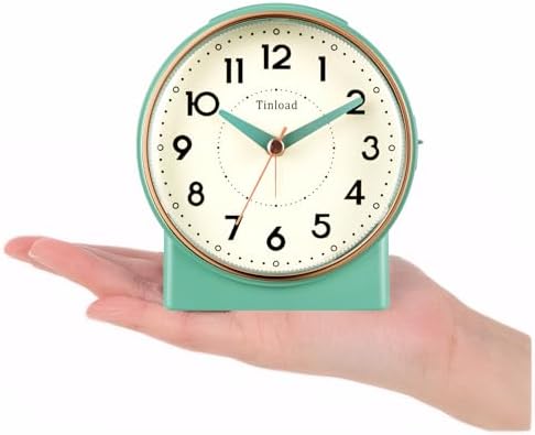 Tinload 4.3" Retro Analog Alarm Clock, Vintage Decor, No Ticking Silent, Easy to Set, Gradual Rise Alarm, On/Off Switch on Side, Gentle Wake, Snooze, Lighted on Demand, Battery Operated, Retro Green - Image 3