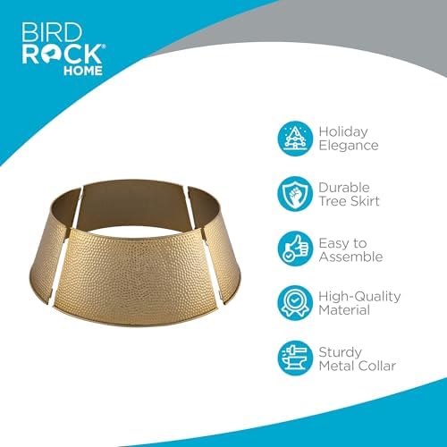 BIRDROCK HOME 4-Panel Hammered Metal Christmas Tree Collar - Stylish Holiday Tree Skirt Alternative - Durable Iron Construction Base Cover - Protects Tree Base from Pets - Easy Assembly - Gold - Image 2