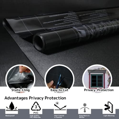 KESPEN Total Blackout Window Film Privacy Static Cling 100% Light Blocking Room Darkening Window Cover Heat Control Anti-UV Glass Sticker Window Tint for Home with Grid Line, 29.5 Inch X 6.5 Feet