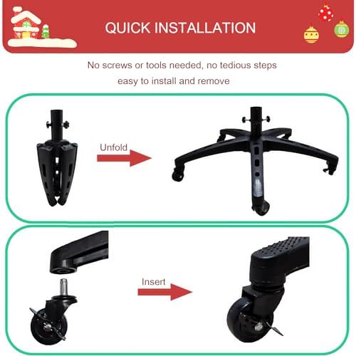 Rolling Christmas Tree Stand with 5 Wheels for up to 9 Foot Artificial Trees, Universal Heavy Duty Movable Xmas Tree Stand Base, Adjustable Fake Tree Holder Base with Rotating Casters - Image 5