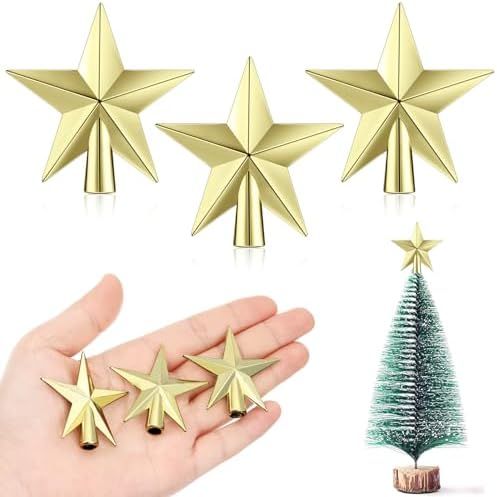 Hanaive 3 Pcs Mini Christmas Tree Topper Small Star Christmas Treetop Ornaments for Mini Tree Holiday Decorative Star for Xmas Home Decor(Gold,1.77 Inch) by Hanaive
