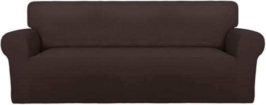 PureFit Super Stretch Sofa Slipcover – Spandex Non Slip Soft Couch Sofa Cover, Washable Furniture Protector with Non Skid Foam and Elastic Bottom for Kids, Pets （Sofa, Chocolate）