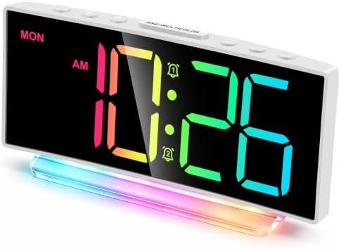 Cadmos Loud Alarm Clocks for Heavy Sleepers,Adults,Kids,Teens,Large Digital Display,7 Color Night Light,Adjustable Volume,Battery Backup,Small Bedside Clocks for Bedrooms (White+Dynamic) by Cadmos