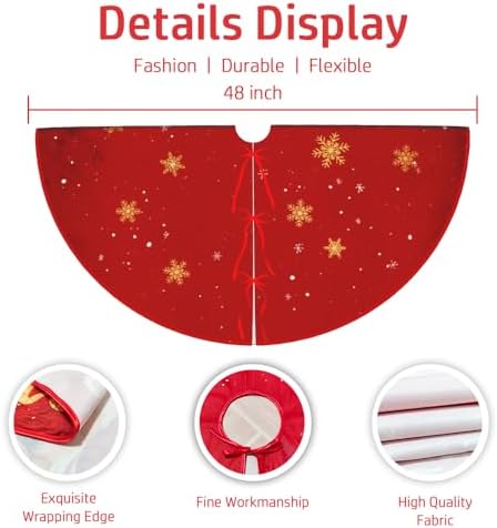Christmas Tree Skirt Red and Gold Christmas Decorations - Xmas Tree Skirt Mat with Santa Claus Snowflake Pattern for Indoor Outdoor Merry Christmas Holiday Party Decor Inches (48inch) - Image 3
