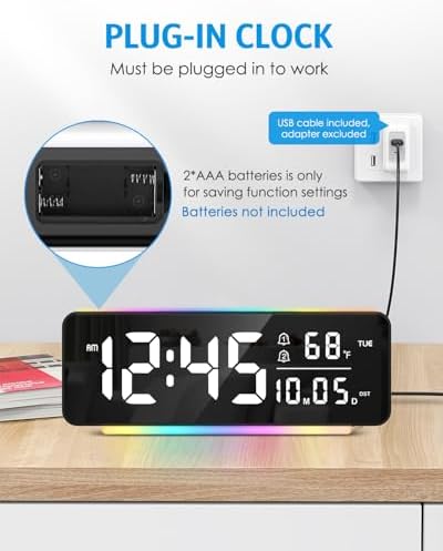 AMIR Digital Alarm Clock, 6.5" Large Display Bedside Clock, Plug-in Clock - Image 4