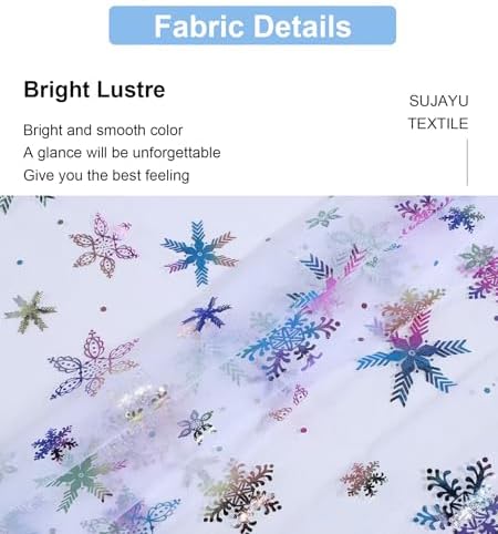 Winter Wonderland Snowflake Decorations - 59" x 119" Multi Color Foil Organza Tablecloth, Christmas Tree Skirt (White) - Image 2