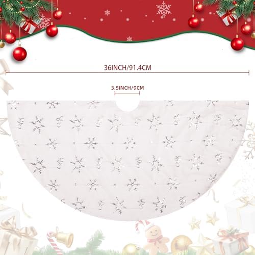 Christmas Tree Skirt White, 36 Inch Large Soft Plush Xmas Tree Skirts, Double Layer Luxury Tree Skirt w/Silver Snowflake Sequin, Christmas Trees Decoration for Holiday Party Indoor Party Home Decor - Image 6