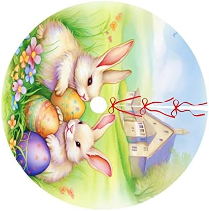 Christmas Tree Skirt, Vintage Easter Bunnies Eggs Xmas Large Tree Mat, New Year Festive Holiday Party Decorations 30" inches - Image 4