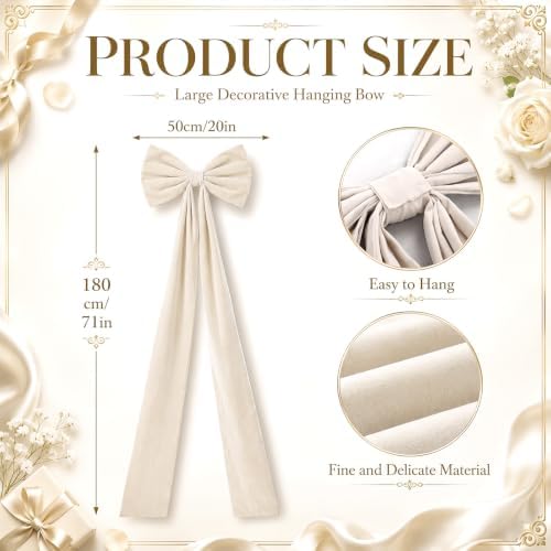 Knitgrip 2 Pack 20x71 in Christmas Large Velvet Bows, Beige - Image 2