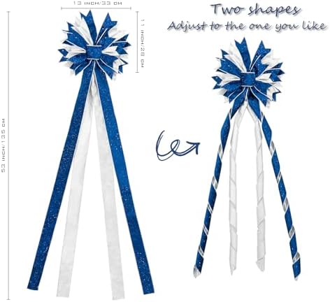 Hismir Large Christmas Tree Topper Bow，Blue & Silver 53x13 Inches - Image 4