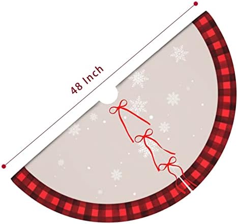 Christmas Tree Skirt 48 Inch Rustic Red Black Buffalo Plaid Tree Decoration - Image 2