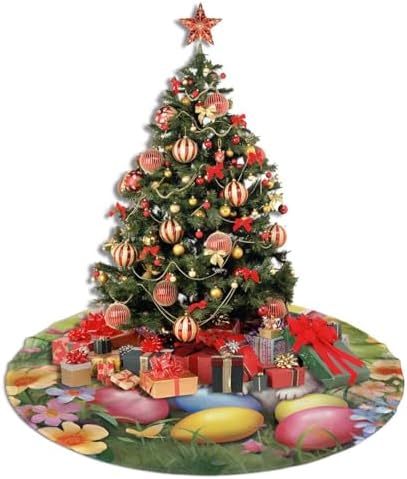 Christmas Tree Skirt, Easter Holiday Easter Rabbit Bunny Eggs Spring Flower Xmas Large Tree Mat, New Year Festive Holiday Party Decorations 30" inches - Image 5