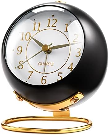 Tetino Analog Alarm Clocks,Retro Backlight Cute Simple Design Small Desk Clock with Night Light,Silent Non-Ticking,Battery Powered,for Kids,Bedroom,Travel,Kitchen,Bedside Desktop. (Black) by Tetino