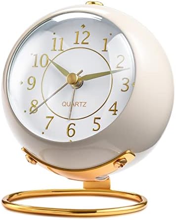 Tetino Analog Alarm Clocks,Retro Backlight Cute Simple Design Small Desk Clock with Night Light,Silent Non-Ticking,Battery Powered,for Decor,Bedrooms,Travel,Kitchen,Bedside Desktop.(White) by Tetino