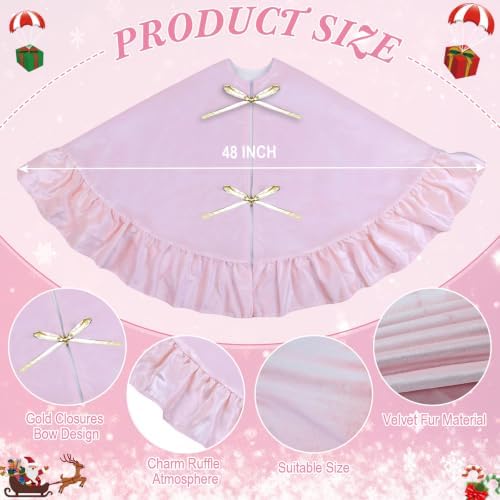 48 Inches Velvet Halloween Tree Skirt Decorations Pink Luxury Xmas Fur Plush Skirts for Halloween Merry Christmas Party Rustic Vintage Holiday Home Winter - Image 2