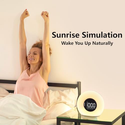 Wake Up Light Sunrise Alarm Clock for Bedroom Sunrise Sunset Simulation 23 Natural Sounds 13 Colors Night Light Dual Alarms and Snooze Sleep Aid for Heavy Sleepers Kids Adults (Wood Grain) - Image 3