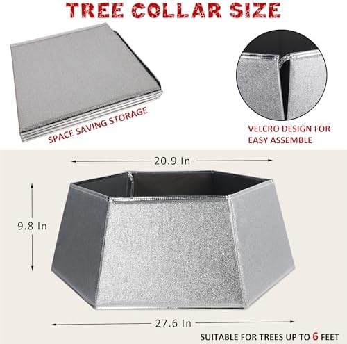 Blissun Fabric Christmas Tree Collar, Hexagonal Christmas Tree Ring, Glittering Willow Tree Skirt for Christmas Decorations (Glitter Silver) - Image 2