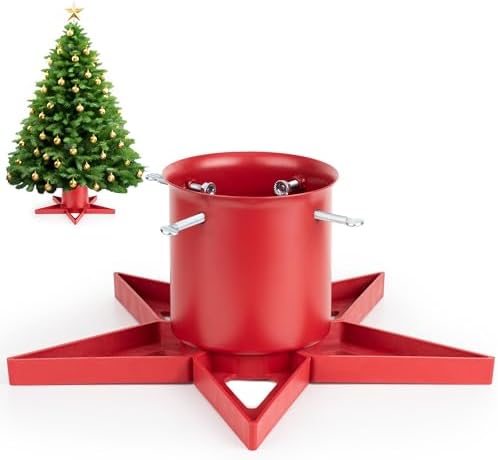 GuuG Real Christmas Tree Stand Base - Live Trees Small Christmas Tree Holder up to 6.5ft Trees for Real Xmas Trees Decoration 0.53 Gal Star (Red) by GuuG