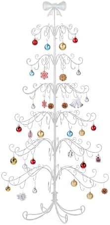 VINGLI 6ft Metal Christmas Ornament Tree Stand w/Bow Topper, 192 Branches, Decorative Iron Display Tree for Hanging Ornaments, Wrought Iron Christmas Tree Decoration for Holiday Home Decor, White - Image 2