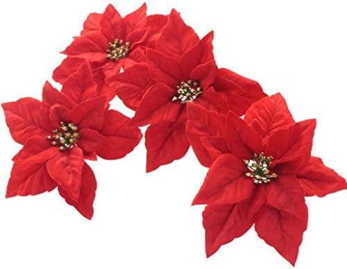 Christmas Flowers Red Poinsettia Christmas Tree Ornaments with hook-8pcs/pack by kmkaren