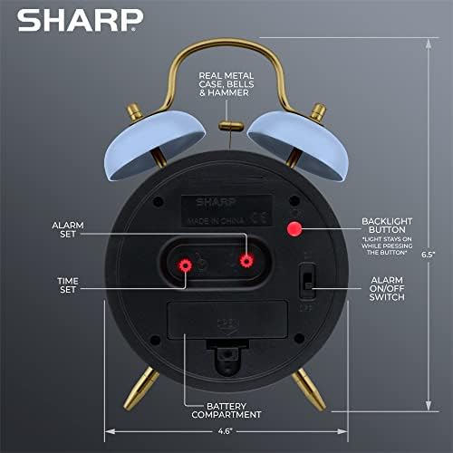 Sharp 4-Inch Twin Bell Alarm Clock for Heavy Sleepers, Cornflower Blue - Image 3