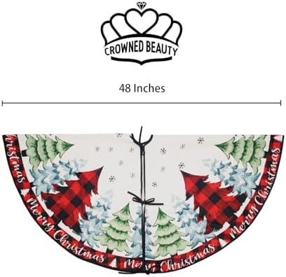 CROWNED BEAUTY Christmas Tree Skirt Collar 48 Inch Pine Trees Red Plaid Soft Farmhouse Holiday Decoration (Red Plaid) TS41 - Image 4