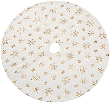Sattiyrch Sequin Christmas Tree Skirt with Golden Snowflakes,Faux Fur White Soft Christmas Decorations for 4FT 5FT Xmas Tree???Golden Sonwflakes,30in ??? - Image 2