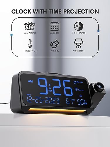 Mesqool Projection Alarm Clock Ceiling Display, with Temperature, Humidity - Image 2