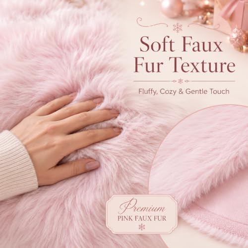 AOGU 72 Inch Faux Fur Christmas Tree Skirt Pink Plush Skirt for Merry Christmas Party Christmas Tree Decoration - Image 2