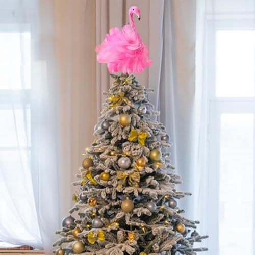 Flamingo Christmas Tree Topper Pink Artificial Feather Flamingo Christmas Tree Topper Decoration for Christmas Garden Indoor Outdoor Holiday Ornament Party (Pink) - Image 4