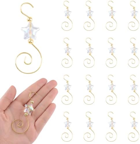 INCREWAY 30PCS Christmas Ornament Hooks with Pentagram Bead, S-Shaped Decorative Hangers Gold Metal Wire Transparent Acrylic Beads for Christmas Tree Decorations Party Crafts Door Frame by ForHome