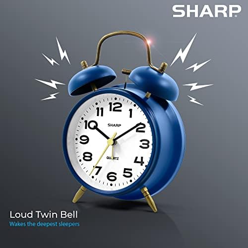 Sharp 4-Inch Twin Bell Alarm Clock for Heavy Sleepers (Matte Navy) - Image 4